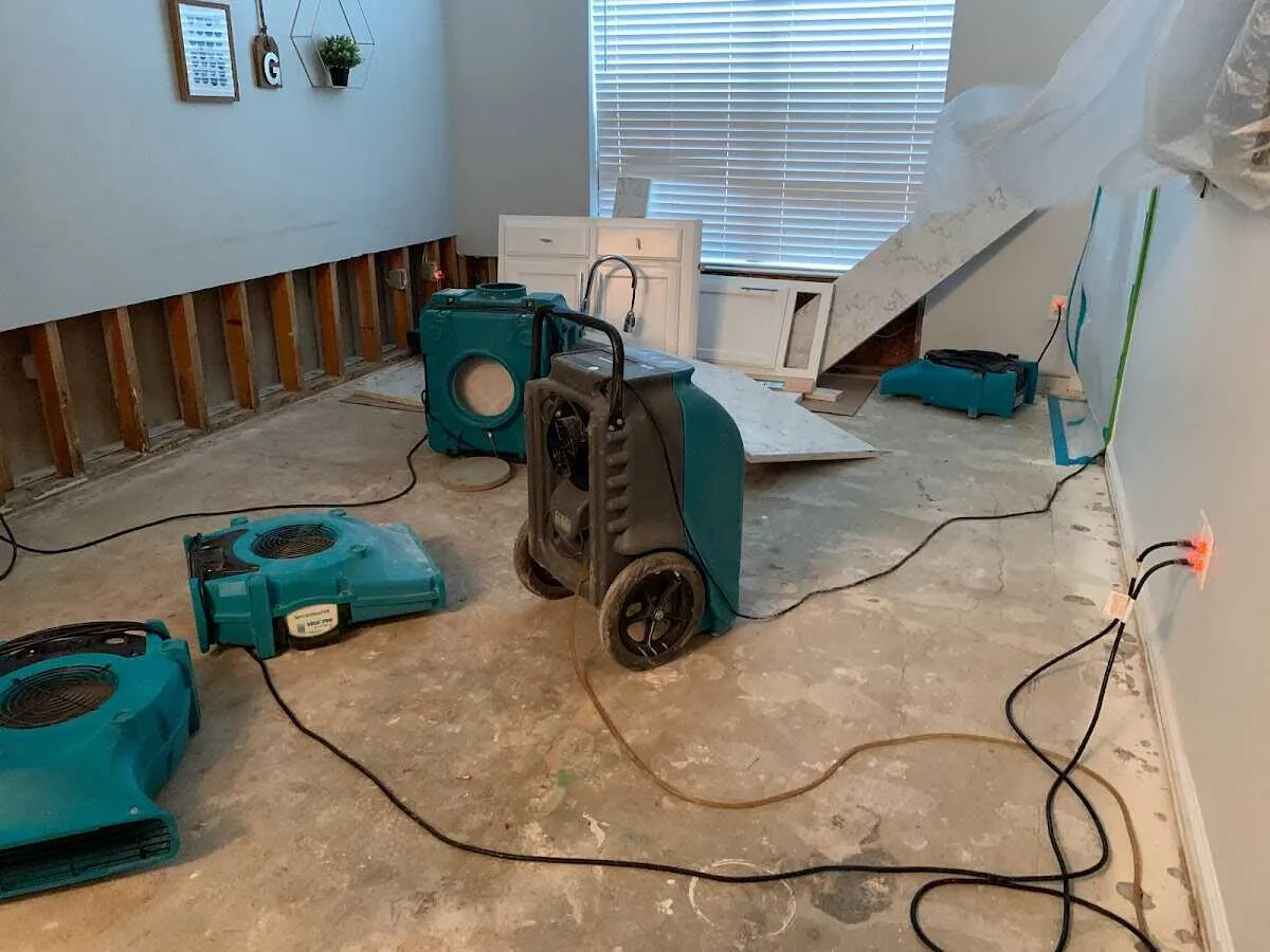 Dehumidifier in flood-cut room for Water Damage Restoration in Fanwood